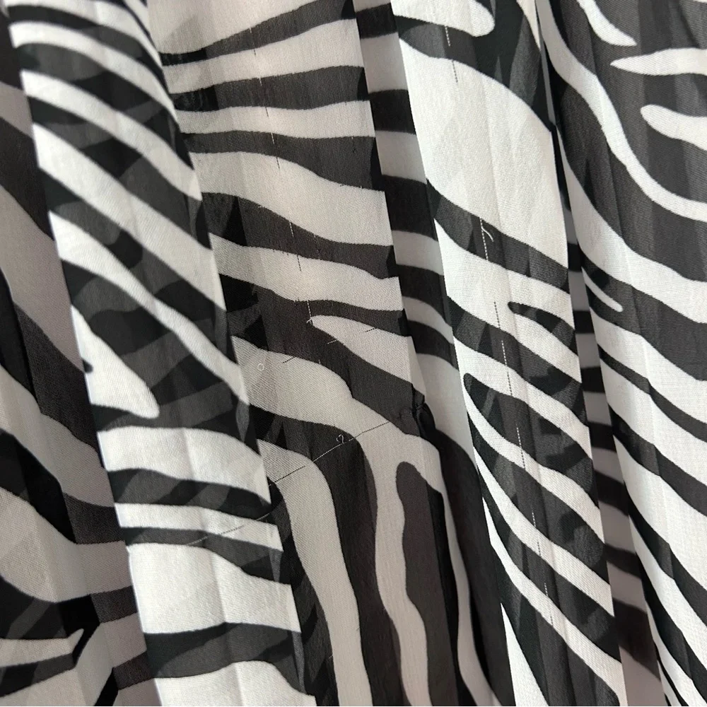 Rachel Zoe Zebra Print Pleated Mesh Overlay Midi Skirt